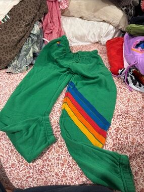 Aviator nation green thick chevron stripe joggers